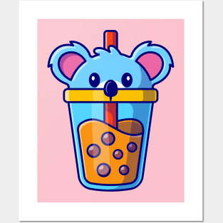 Cute Koala Boba Milk Tea Cup Cartoon Posters and Art